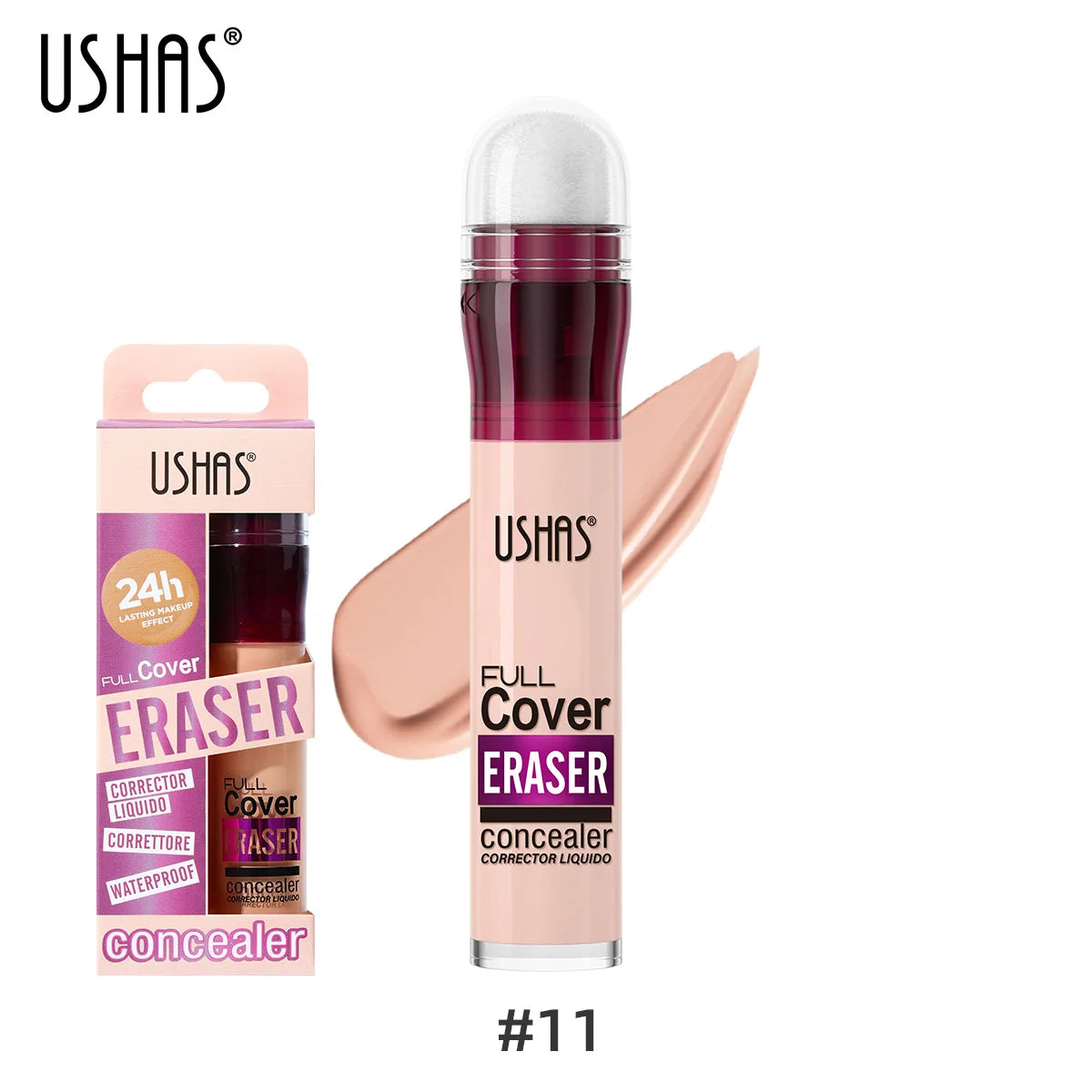 Corrector USHAS resistente al agua con punta de esponja: 12 tonos, look sin maquillaje