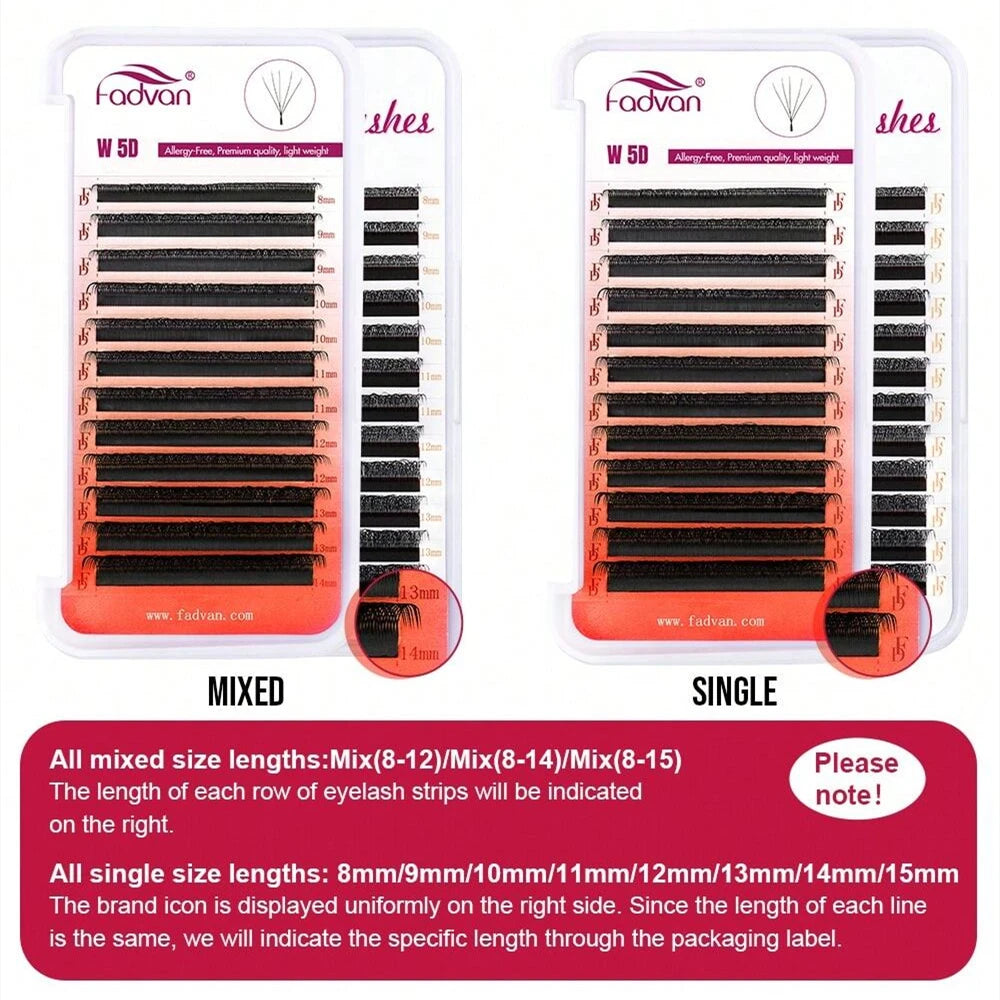 FADVAN 5D W-Shaped Eyelash Extensions – Soft Faux Mink Premade Volume Lashes (C/D/M Curl)