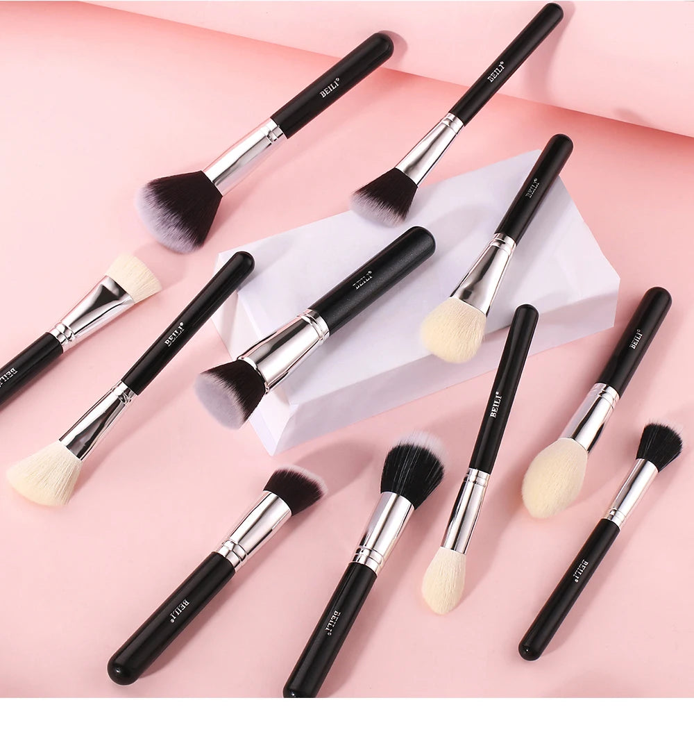 BEILI 30pcs Black Makeup Brush Set – Goat Hair & Synthetic Professional Kit C150