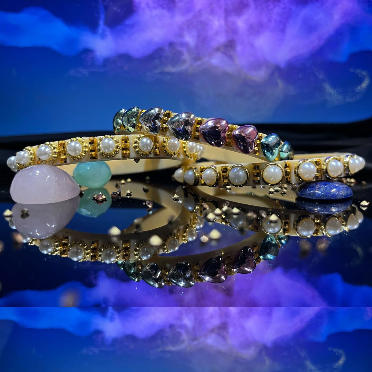 LuxuryGlow Lac Bangles Handmade Classy Plastic Bangles – Gold Plated with Pearl Clusters |