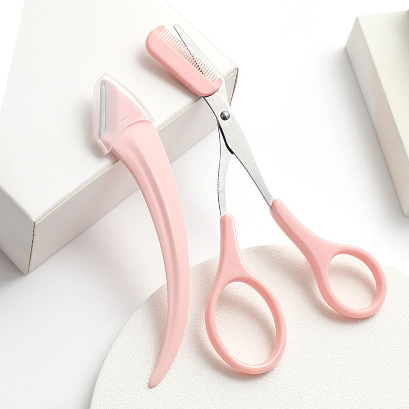 LuxuryGlow Curved Eyebrow Trimming Knife with Comb – Precision Brow Shaper Tool
