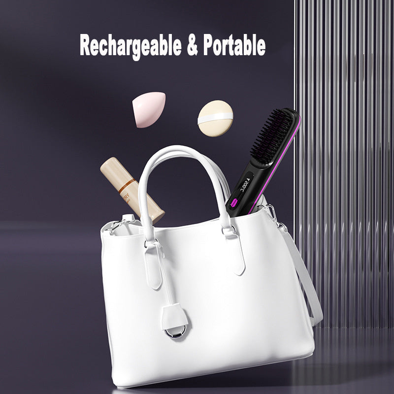 Cepillo alisador de pelo inalámbrico 2 en 1 LuxuryGlow: peine portátil con calefacción USB