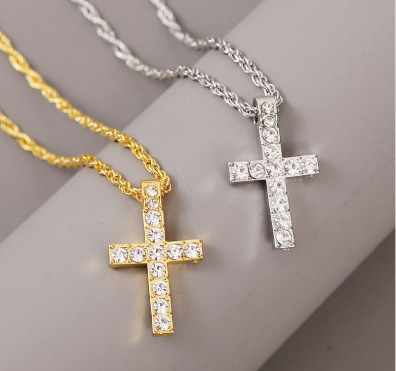 Collar con colgante de cruz LuxuryGlow - Cadena de cuerda estilo punk hip hop para mujer y hombre | Joyería de aleación de plata