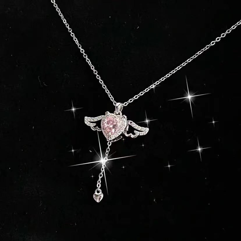 Collar con borlas y alas de ángel de Cupido en movimiento de lujo con cadena de clavícula de cristal, regalo de San Valentín para mujer.