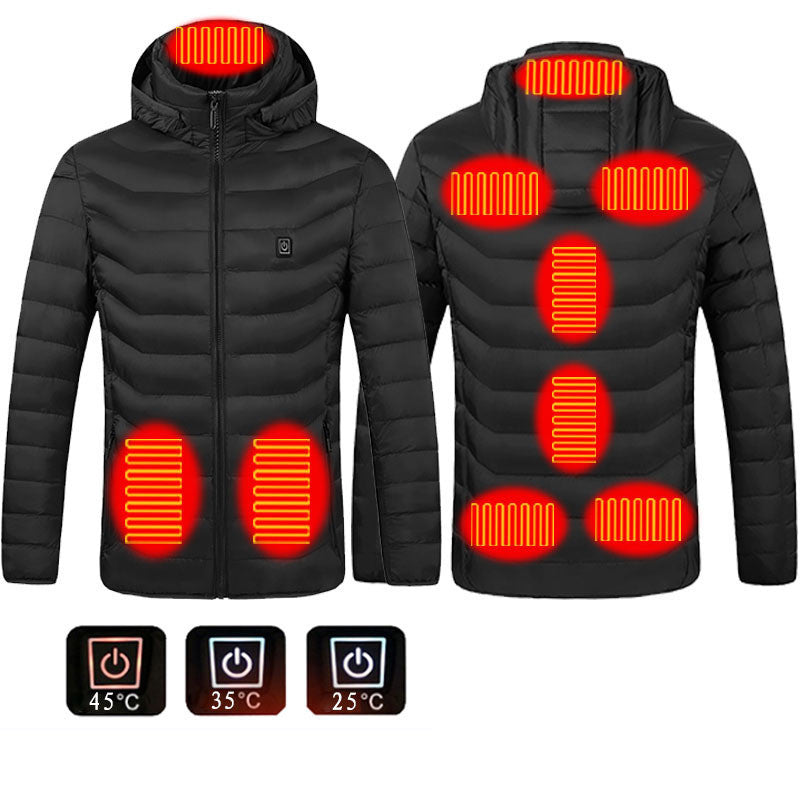 Men Heated Puffer Jacket Electric Heating Coat Insulated Hood Windbreaker 9Heat Zones - LUXURY GLOW