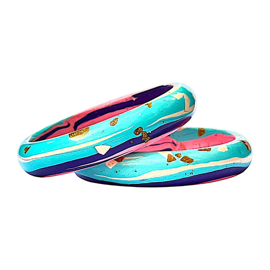 LuxuryGlow Lac Bangles Falak-e-Rooh | Celestial Soul Lac Bangles – Pink & Blue Handcrafted Elegance