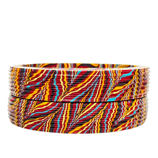 LuxuryGlow Lac Bangles Red Bangles – Handmade Karigari Artistry with Multicolor Wave Design
