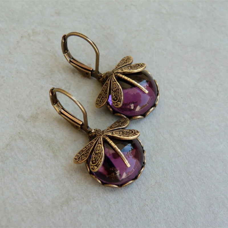Pendientes colgantes de libélula vintage LuxuryGlow: joyería bohemia de chakras con piedra lunar para mujer