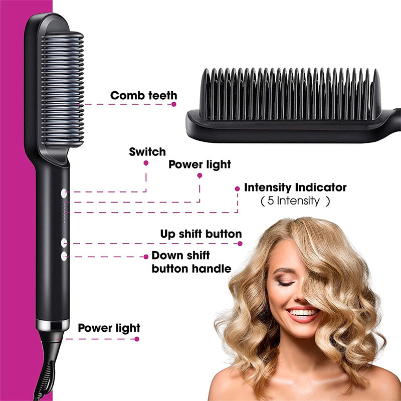 LuxuryGlow 2-in-1 Hair Straightener & Hot Comb – Negative Ion Curling Brush