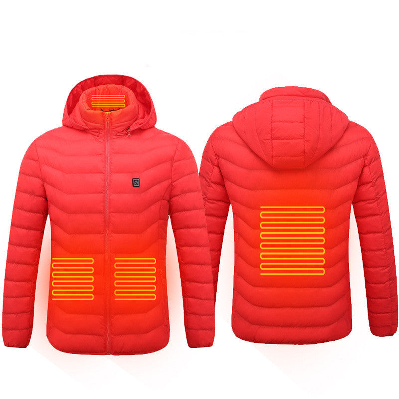 Men Heated Puffer Jacket Electric Heating Coat Insulated Hood Windbreaker 9Heat Zones - LUXURY GLOW