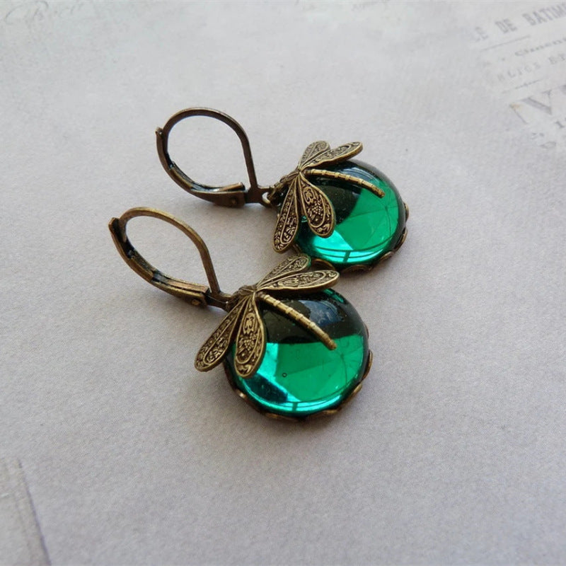 Pendientes colgantes de libélula vintage LuxuryGlow: joyería bohemia de chakras con piedra lunar para mujer