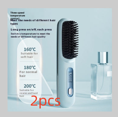 Cepillo alisador de pelo inalámbrico 2 en 1 LuxuryGlow: peine portátil con calefacción USB