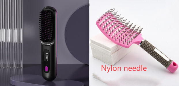 Cepillo alisador de pelo inalámbrico 2 en 1 LuxuryGlow: peine portátil con calefacción USB