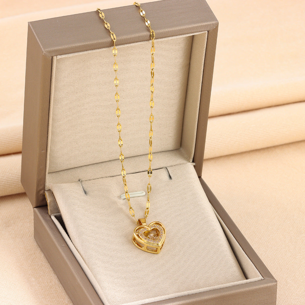 Double-layer Love Necklace With Rhinestones Titanium Steel Pendant Fashion Jewelry Woman Valentines Day Gift - LUXURY GLOW