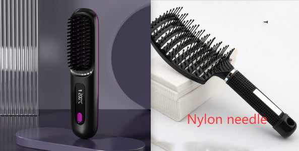 Cepillo alisador de pelo inalámbrico 2 en 1 LuxuryGlow: peine portátil con calefacción USB