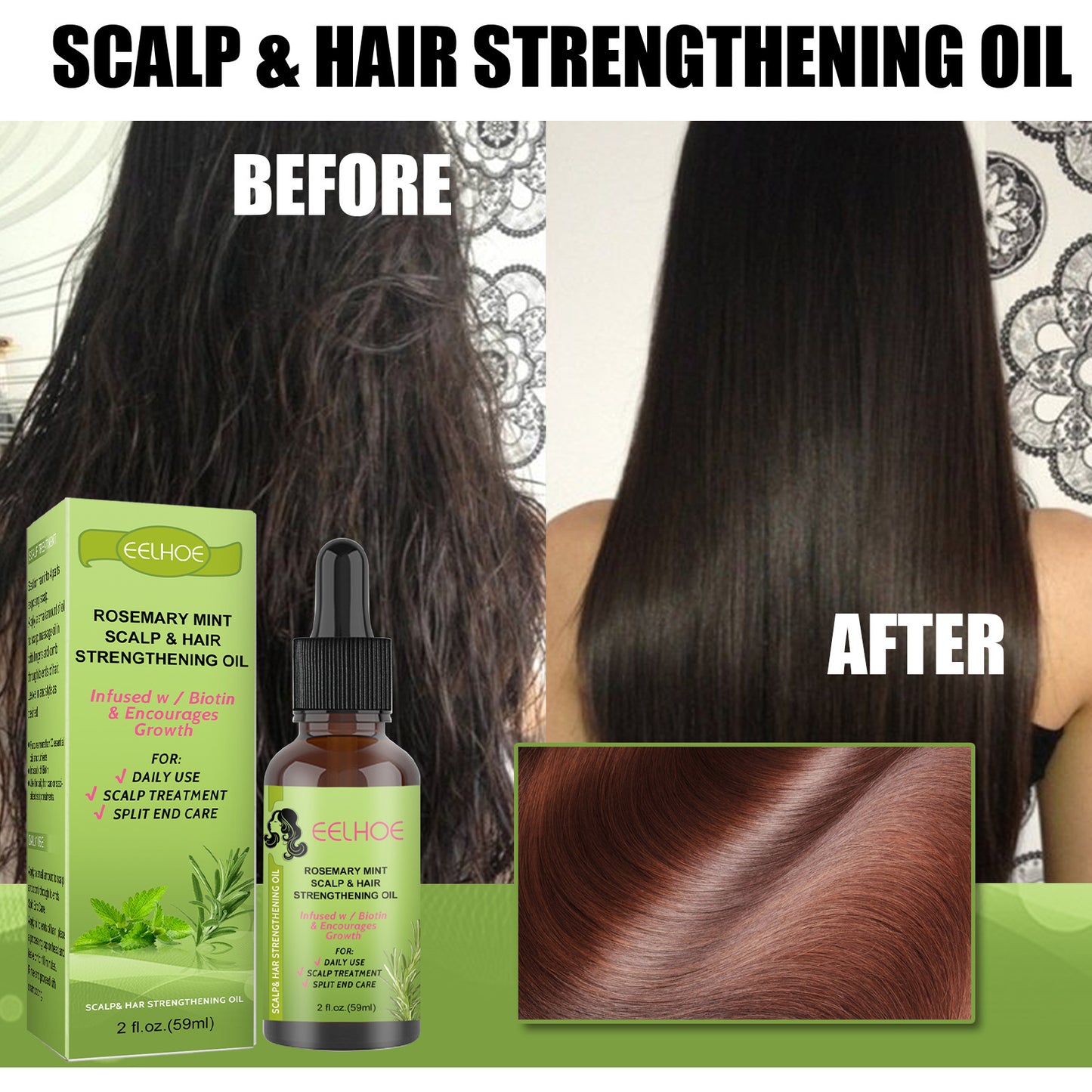 EELHOE Rosemary Mint Hair Growth Oil – Scalp Massage & Hair Repair Serum