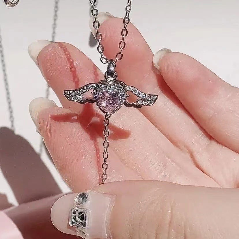 Collar con borlas y alas de ángel de Cupido en movimiento de lujo con cadena de clavícula de cristal, regalo de San Valentín para mujer.