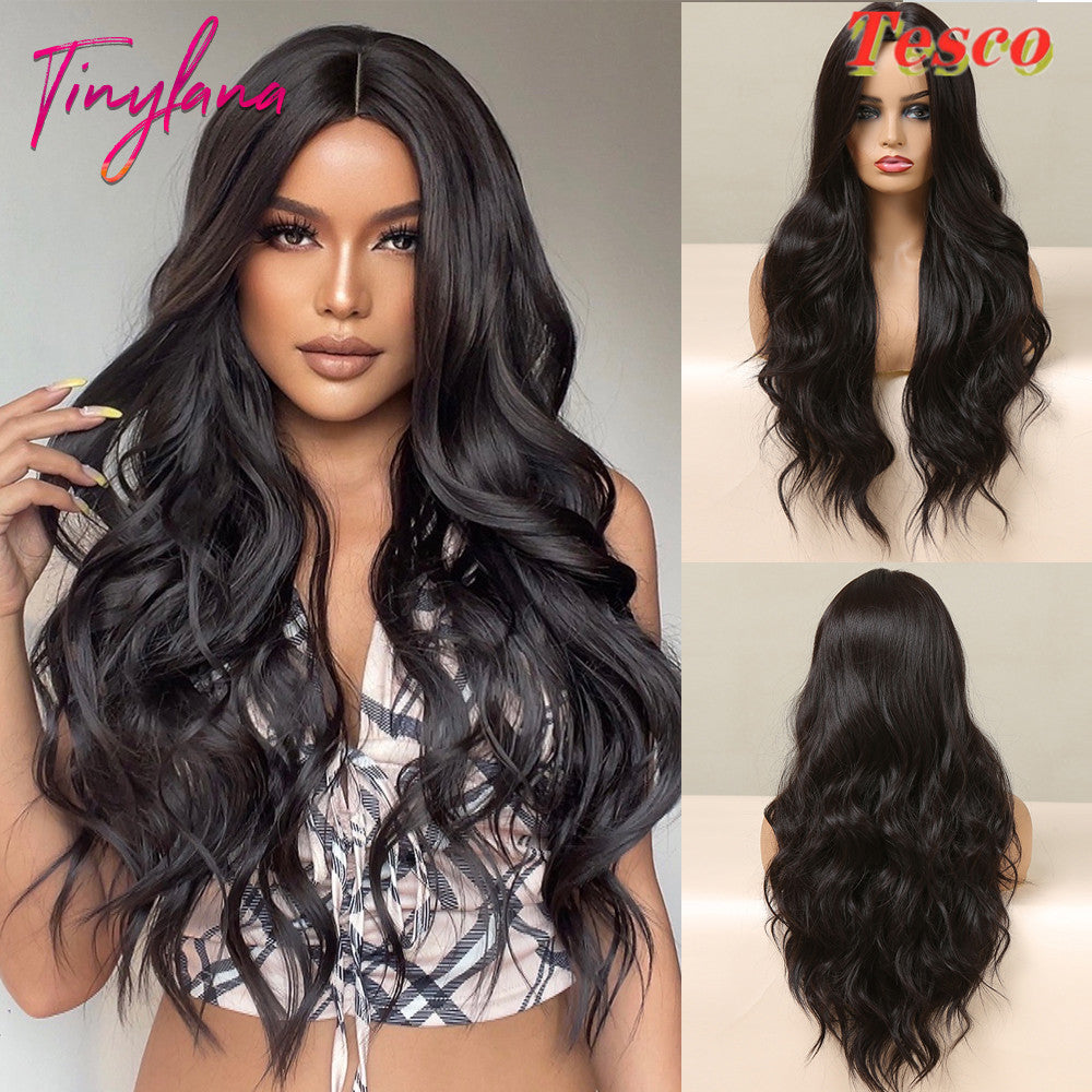 باروكة شعر مستعار طويل مموج من LuxuryGlow للنساء - شعر صناعي مقاوم للحرارة مع غرة جانبية