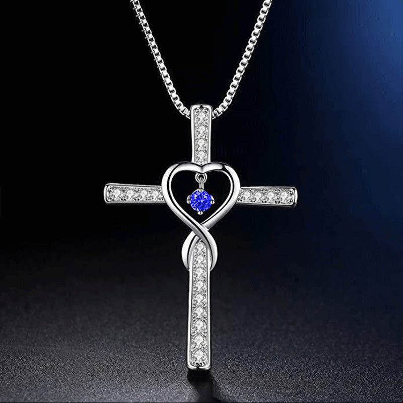 Collar LuxuryGlow "Amor infinito, Dios confiamos" - Colgante de cristal con cruz cristiana y piedra natal para mujer