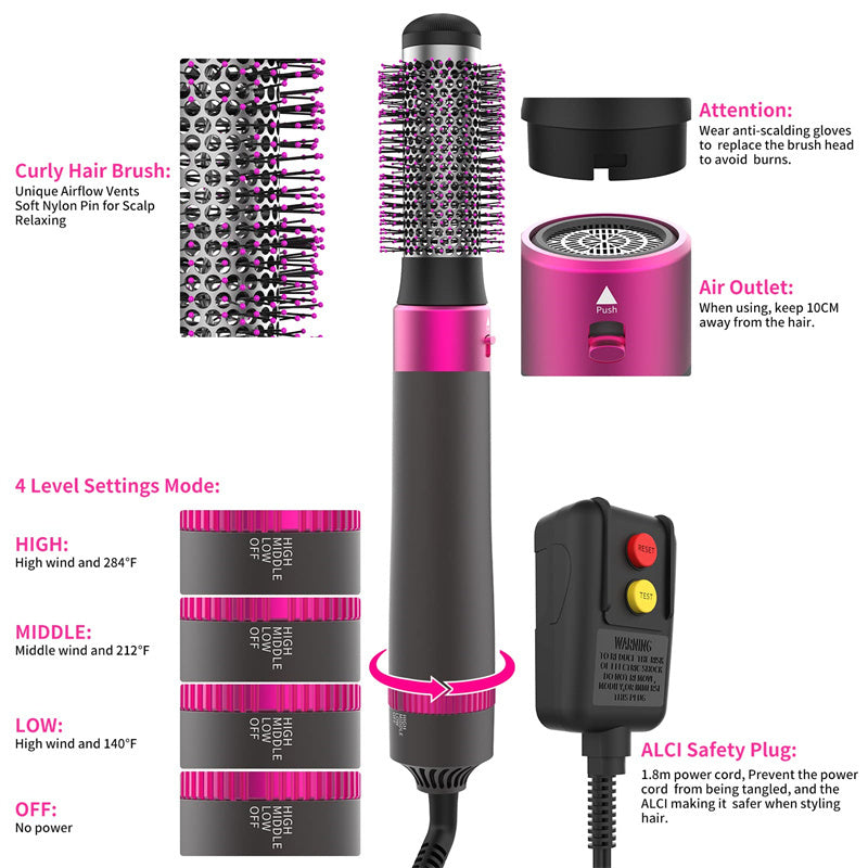 Set de cepillo secador de pelo 5 en 1 LuxuryGlow: secador, plancha, rizador y voluminizador