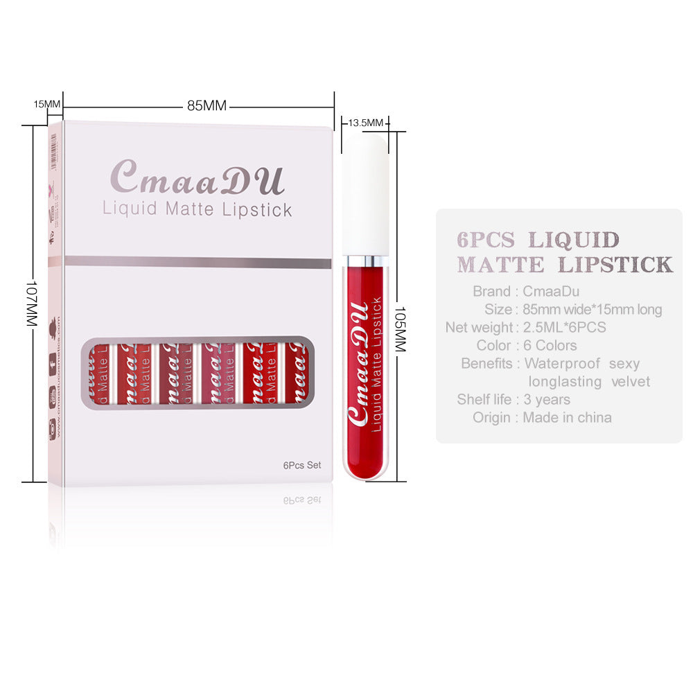Set de 6 brillos labiales mate resistentes al agua CmaaDu: acabado duradero y antiadherente