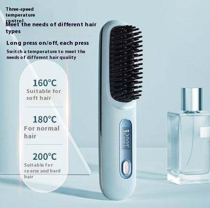 Cepillo alisador de pelo inalámbrico 2 en 1 LuxuryGlow: peine portátil con calefacción USB