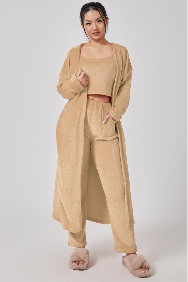 Cozy Pajama Set, 3 Piece Lounge Set, Cute Loungewear, Warm Suit Sets, Matching Set, Lounge Set, 3 Piece Pant Sets, Women Winter Dress - LUXURY GLOW