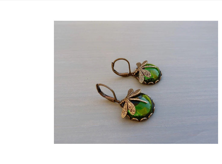 Pendientes colgantes de libélula vintage LuxuryGlow: joyería bohemia de chakras con piedra lunar para mujer