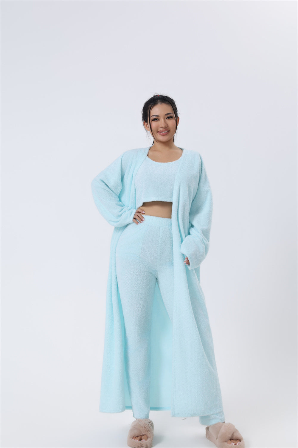 Cozy Pajama Set, 3 Piece Lounge Set, Cute Loungewear, Warm Suit Sets, Matching Set, Lounge Set, 3 Piece Pant Sets, Women Winter Dress - LUXURY GLOW