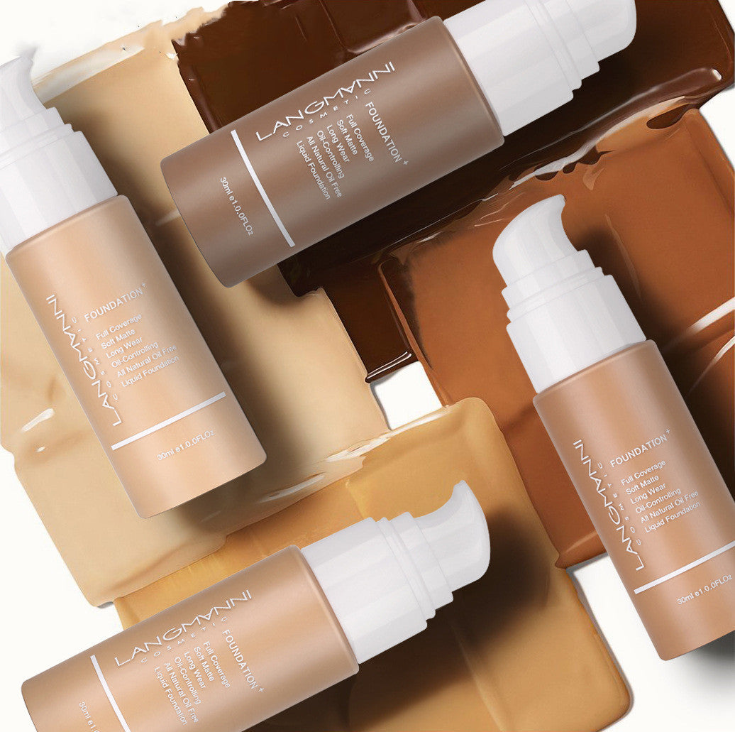 Base de maquillaje líquida LANGMANNI Oil-Control – Corrector mate de cobertura total (13 tonos)