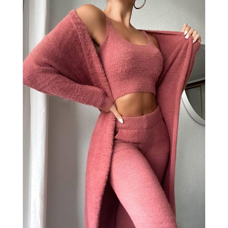 Cozy Pajama Set, 3 Piece Lounge Set, Cute Loungewear, Warm Suit Sets, Matching Set, Lounge Set, 3 Piece Pant Sets, Women Winter Dress - LUXURY GLOW