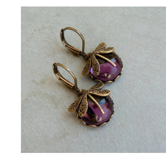 Pendientes colgantes de libélula vintage LuxuryGlow: joyería bohemia de chakras con piedra lunar para mujer