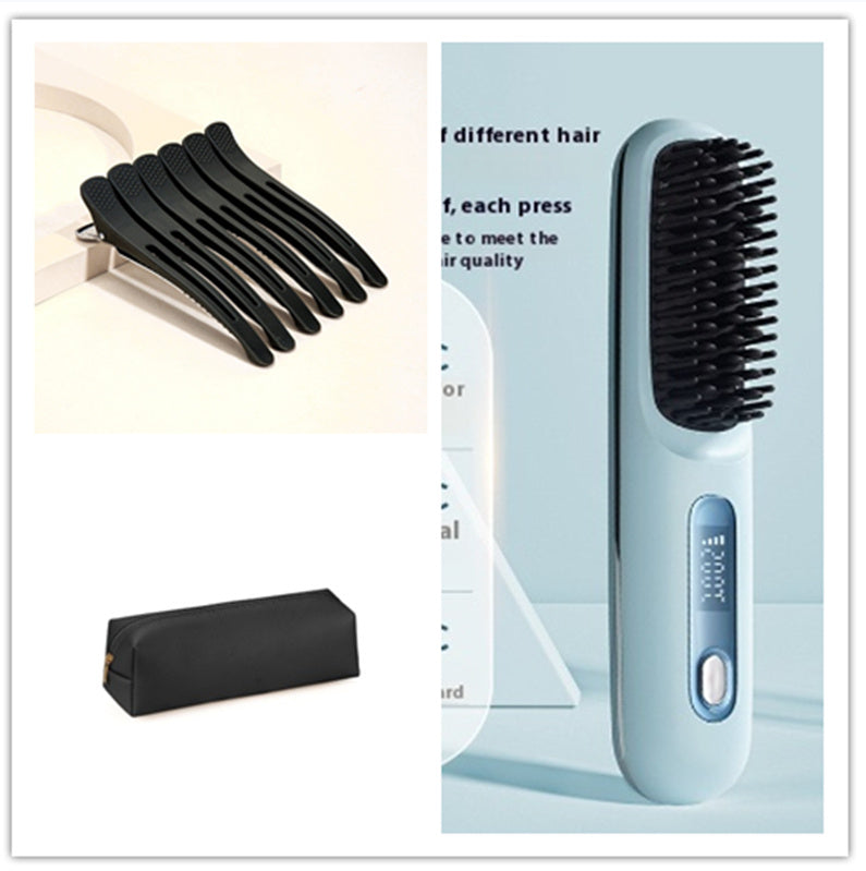Cepillo alisador de pelo inalámbrico 2 en 1 LuxuryGlow: peine portátil con calefacción USB