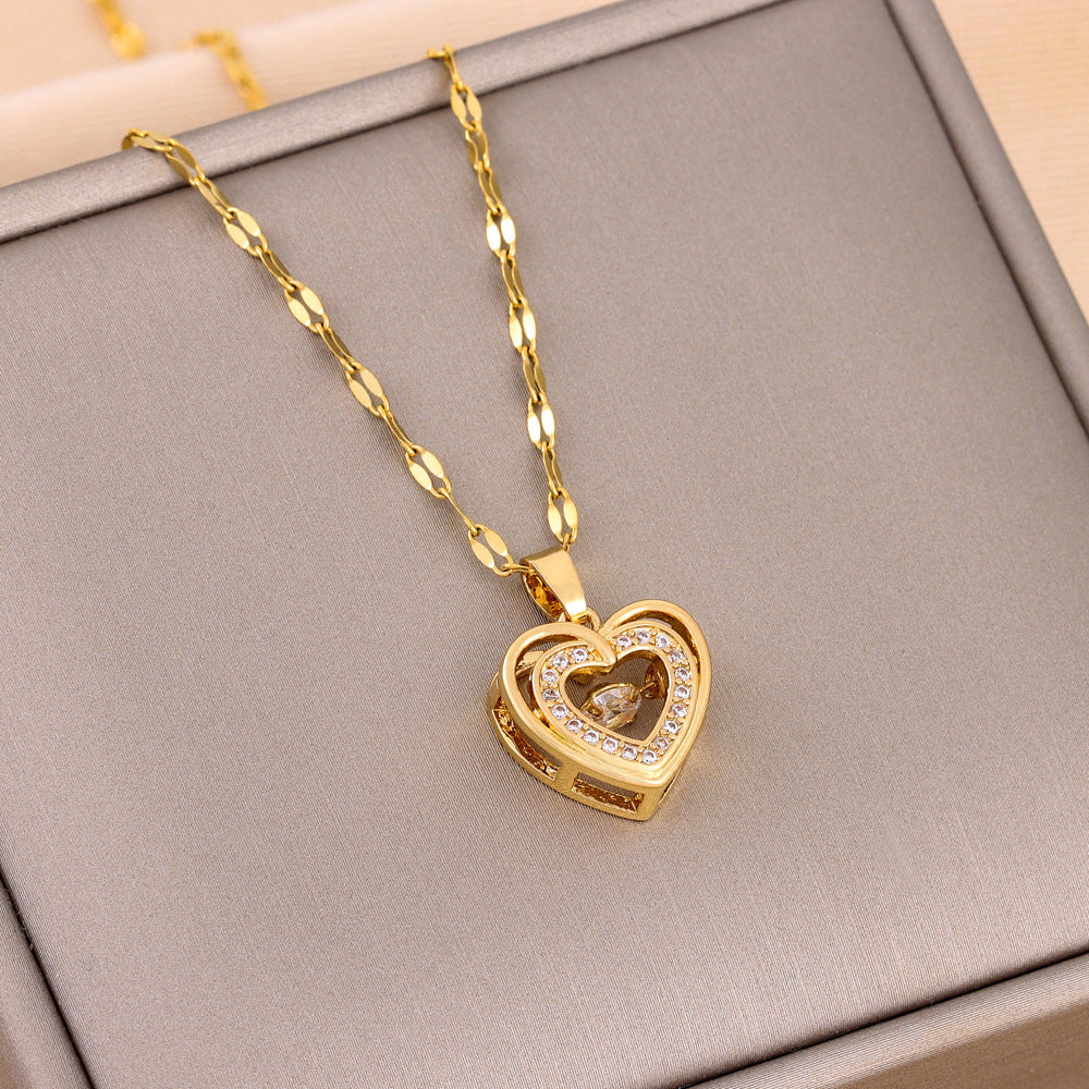 Double-layer Love Necklace With Rhinestones Titanium Steel Pendant Fashion Jewelry Woman Valentines Day Gift - LUXURY GLOW
