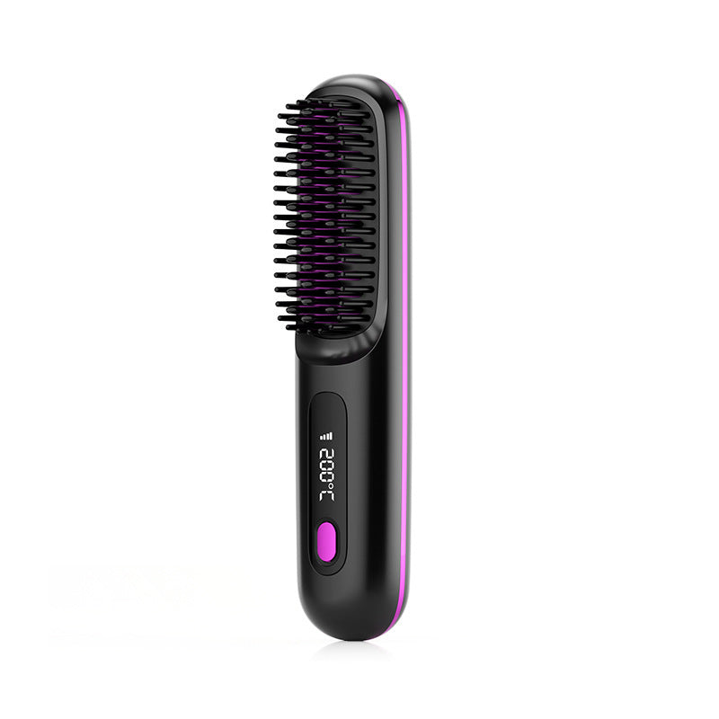 Cepillo alisador de pelo inalámbrico 2 en 1 LuxuryGlow: peine portátil con calefacción USB