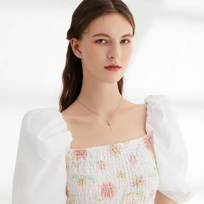 Collar con borlas y alas de ángel de Cupido en movimiento de lujo con cadena de clavícula de cristal, regalo de San Valentín para mujer.