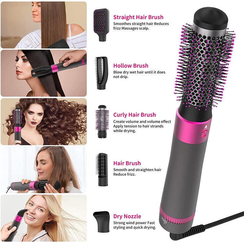 Set de cepillo secador de pelo 5 en 1 LuxuryGlow: secador, plancha, rizador y voluminizador