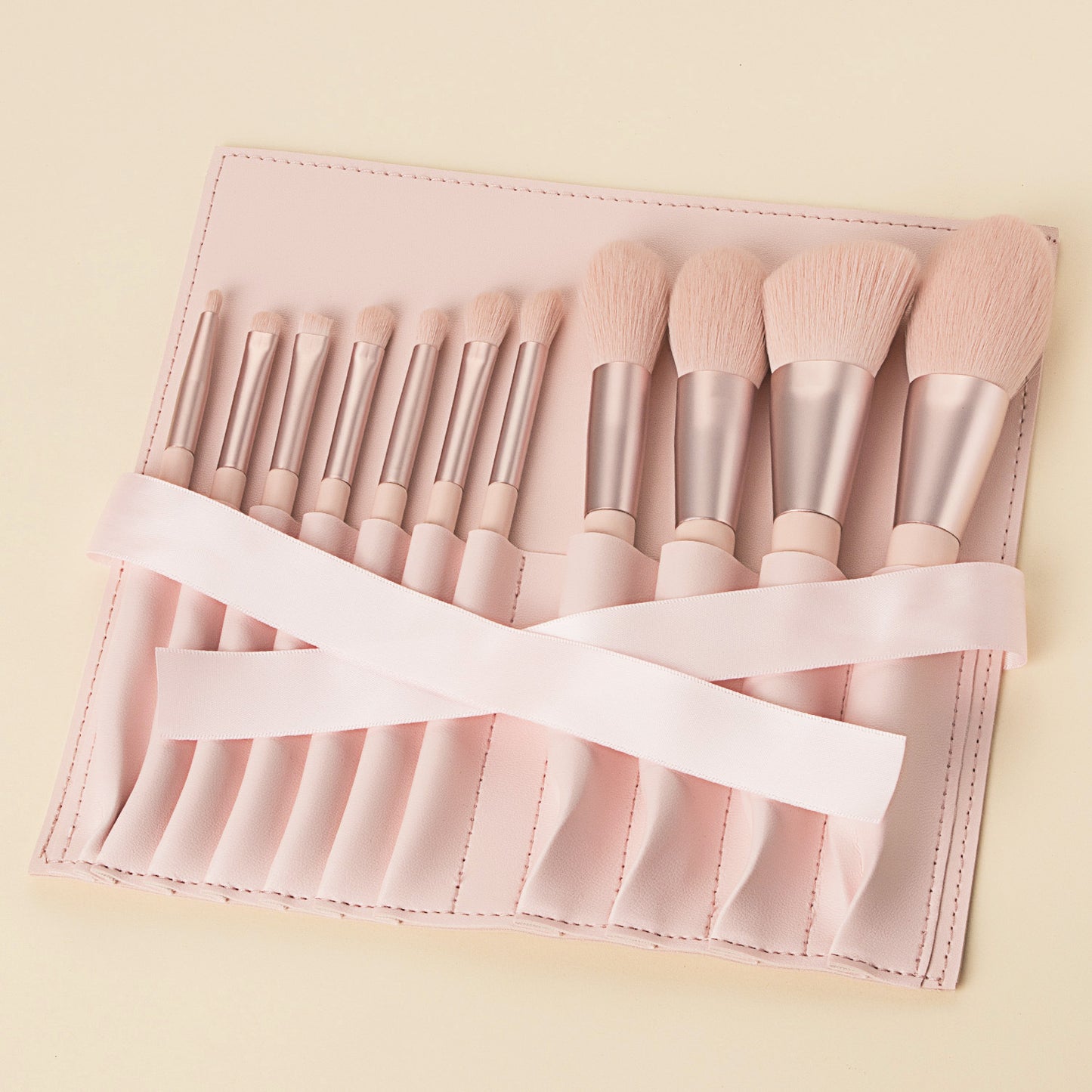 LuxuryGlow 11-Piece Pink Makeup Brush Set with Ribbon Bag – Soft Beauty Kit for Girls