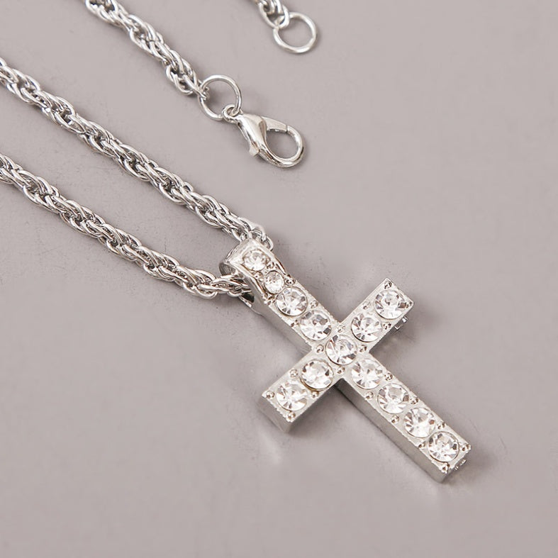 Collar con colgante de cruz LuxuryGlow - Cadena de cuerda estilo punk hip hop para mujer y hombre | Joyería de aleación de plata