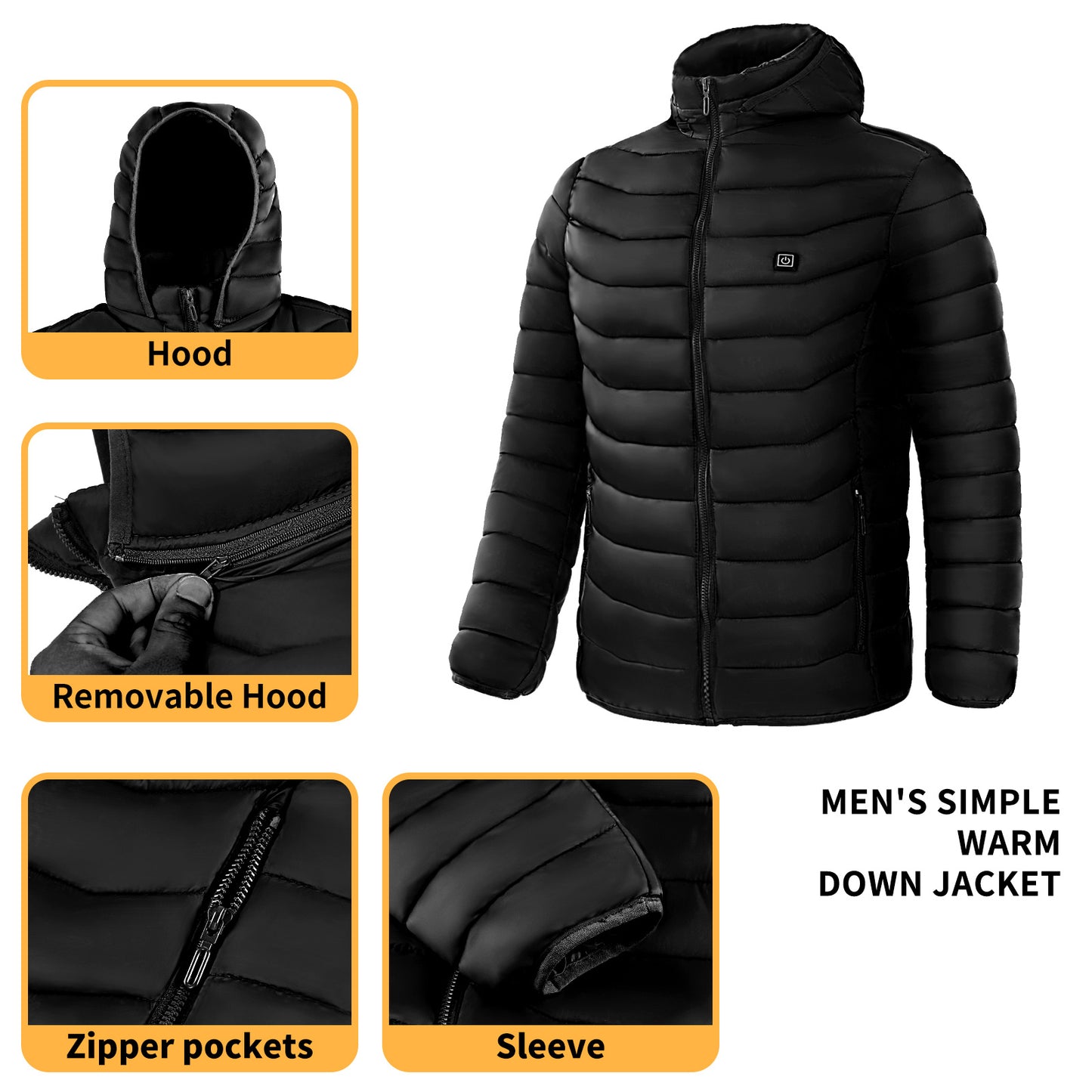 Men Heated Puffer Jacket Electric Heating Coat Insulated Hood Windbreaker 9Heat Zones - LUXURY GLOW