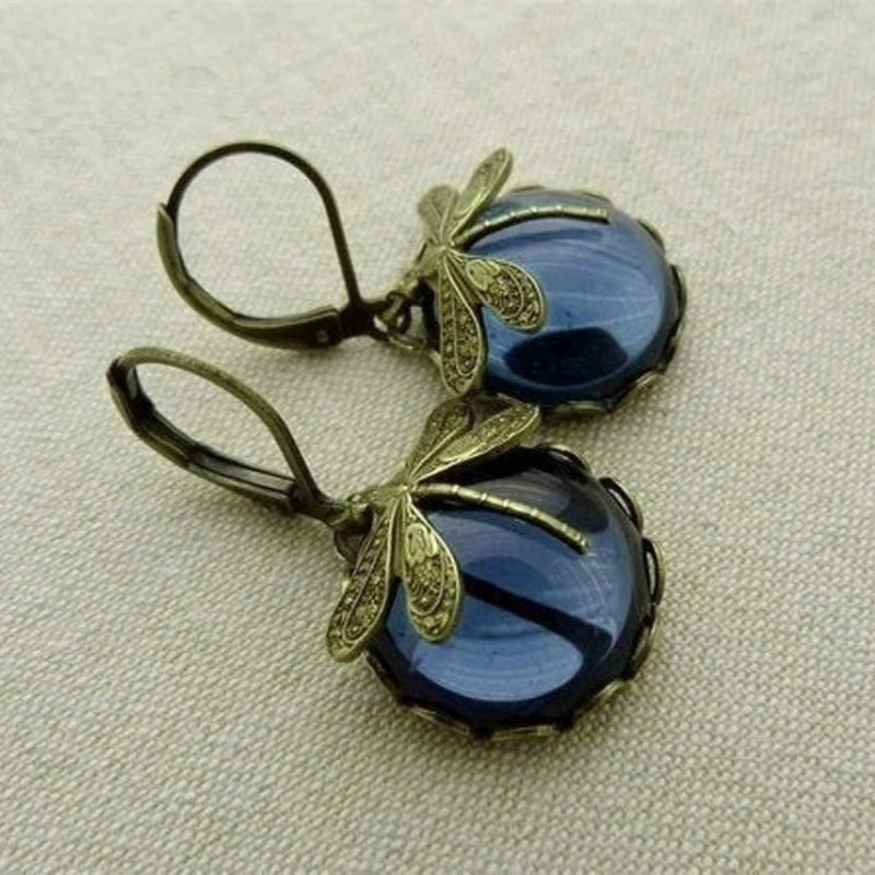 Pendientes colgantes de libélula vintage LuxuryGlow: joyería bohemia de chakras con piedra lunar para mujer