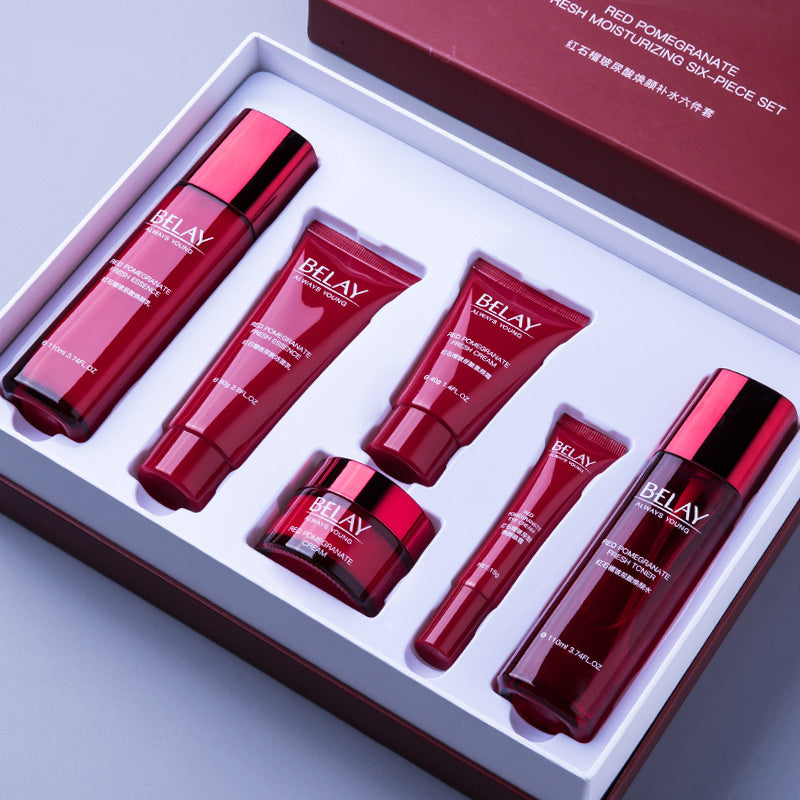 Set de 6 productos hidratantes faciales BELAY con ácido hialurónico: granada y aguacate