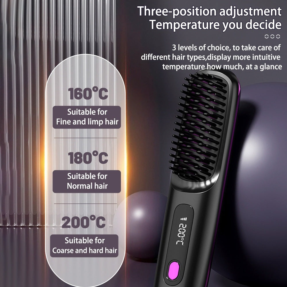 Cepillo alisador de pelo inalámbrico 2 en 1 LuxuryGlow: peine portátil con calefacción USB