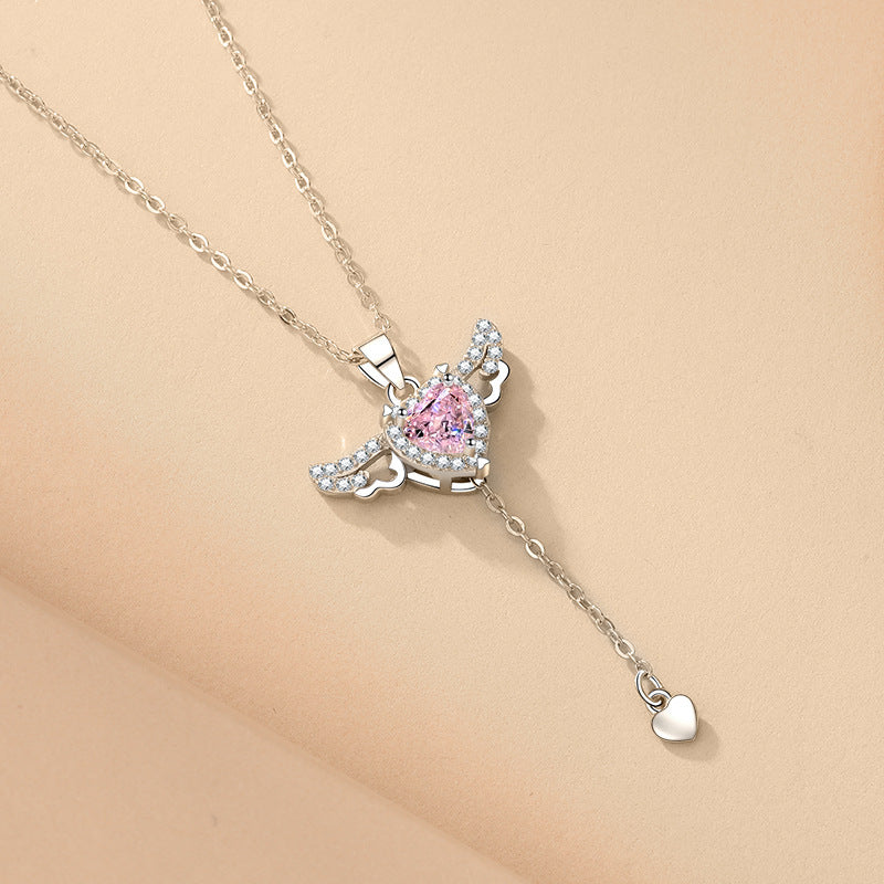 Collar con borlas y alas de ángel de Cupido en movimiento de lujo con cadena de clavícula de cristal, regalo de San Valentín para mujer.