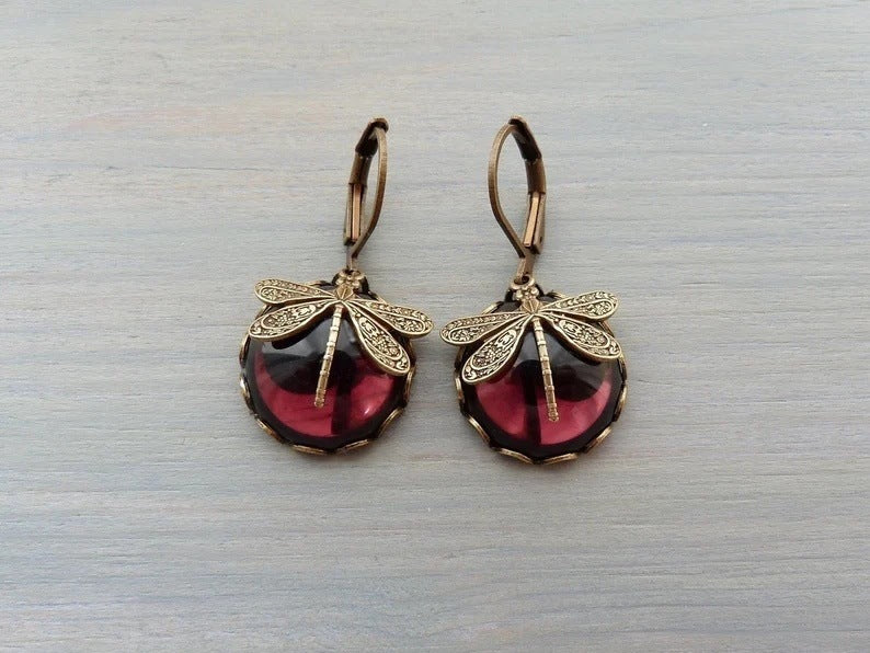 Pendientes colgantes de libélula vintage LuxuryGlow: joyería bohemia de chakras con piedra lunar para mujer