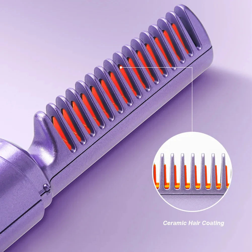 LuxuryGlow Wireless Hair Straightener & Curler Brush – Fast Heating, USB Rechargeable