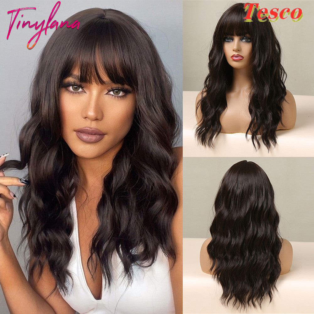 باروكة شعر مستعار طويل مموج من LuxuryGlow للنساء - شعر صناعي مقاوم للحرارة مع غرة جانبية