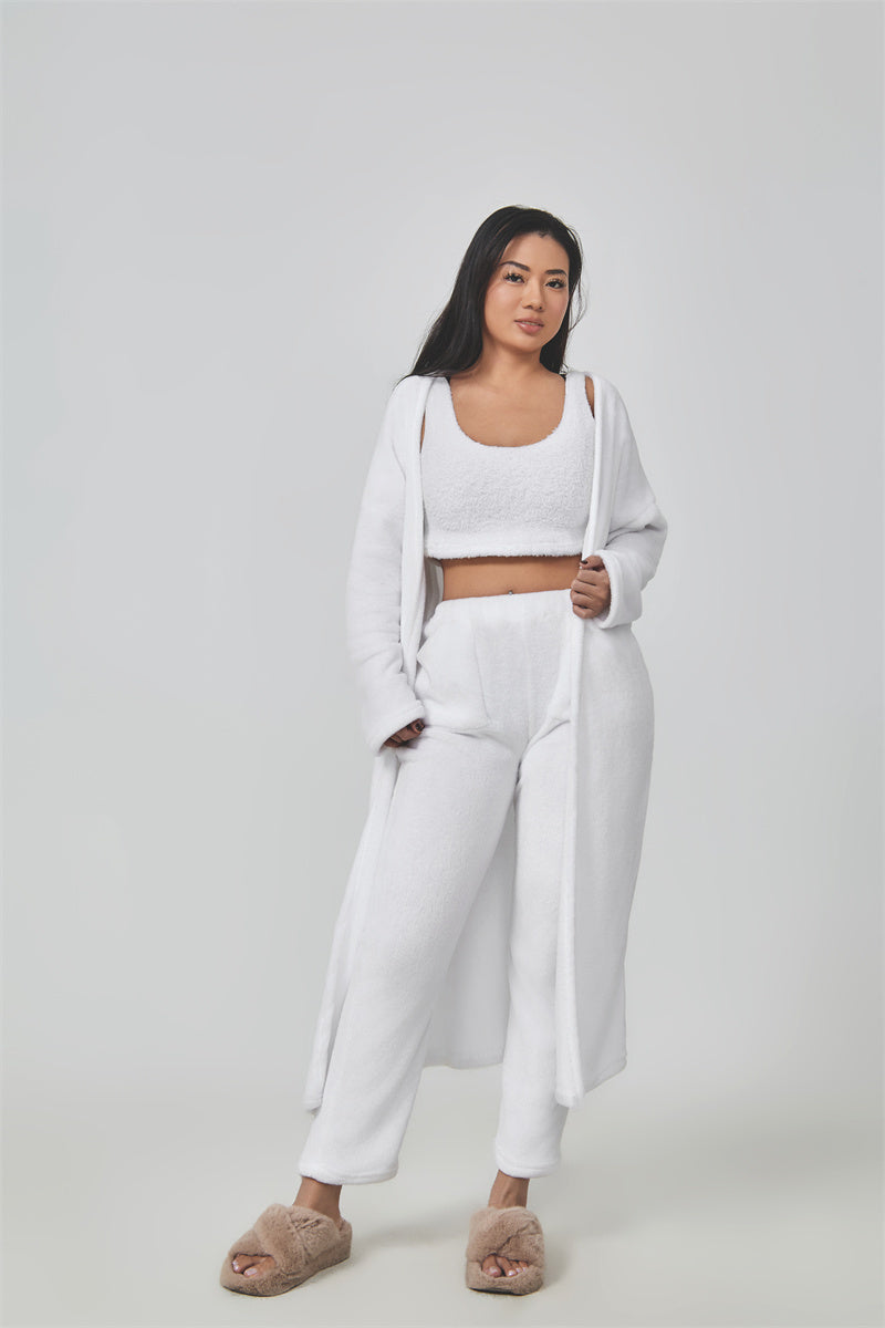 Cozy Pajama Set, 3 Piece Lounge Set, Cute Loungewear, Warm Suit Sets, Matching Set, Lounge Set, 3 Piece Pant Sets, Women Winter Dress - LUXURY GLOW