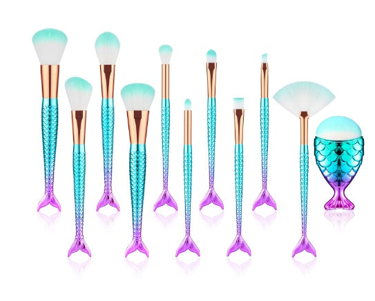 LuxuryGlow 11pcs Mermaid Makeup Brush Set – Soft, Professional Cosmetic Kit