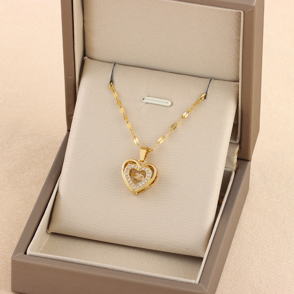 Double-layer Love Necklace With Rhinestones Titanium Steel Pendant Fashion Jewelry Woman Valentines Day Gift - LUXURY GLOW